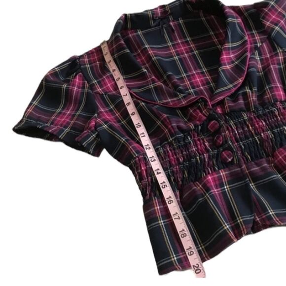 Wet Seal Plaid Three Button Smocked Waist Peplum Preppy Academia Top Sz XL - Picture 10 of 14